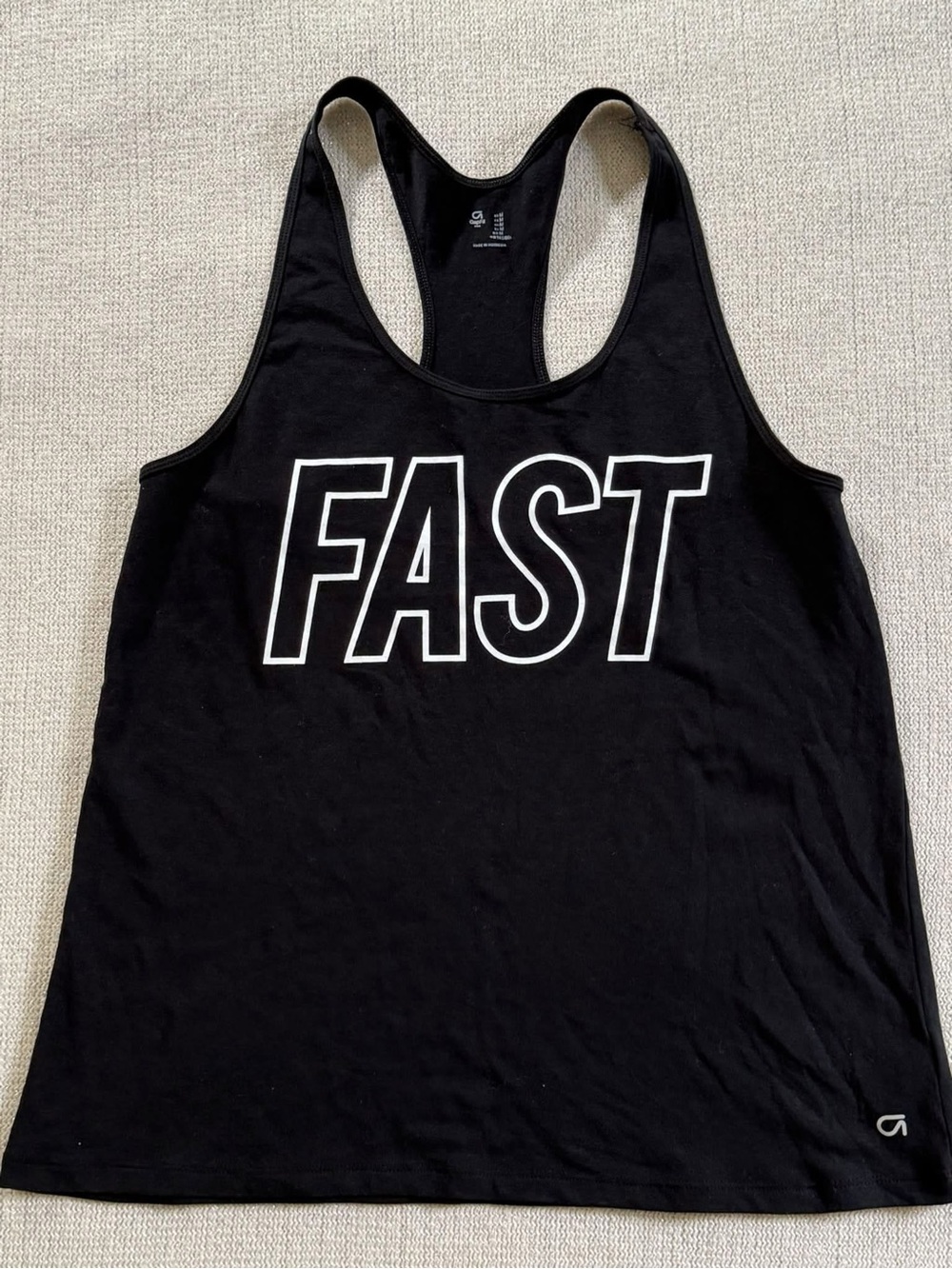 GapFit Women's Medium FAST Graphic Racerback Workout Tank Top Black